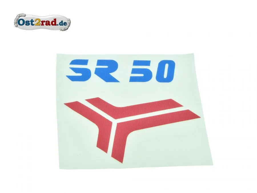 Aufkleber für Beinblech SR50 rot-blau mit Transferfolie Aufkleber für Beinblech SR50 rot-blau mit Transferfolie