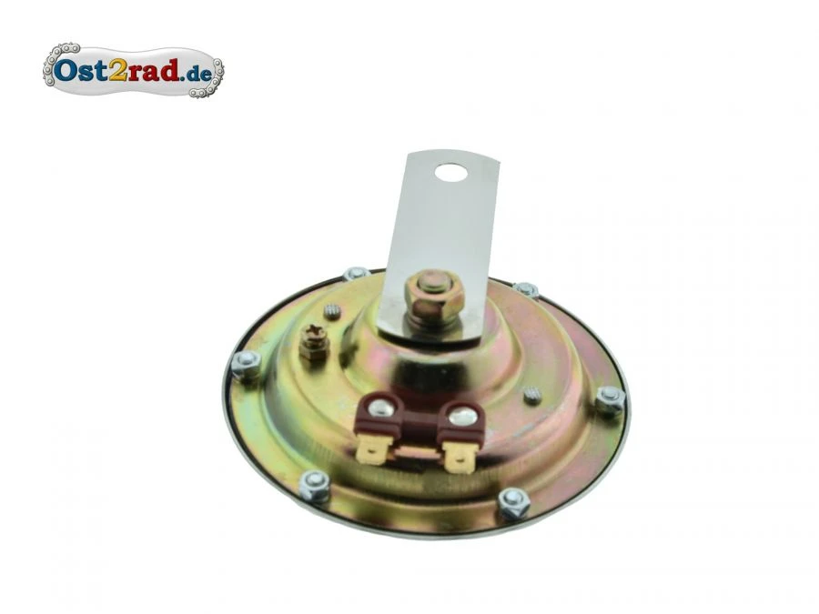 Hupe Jawa 6V silberne Pal-Plakette innen rot Hupe Jawa 6V silberne Pal-Plakette innen rot