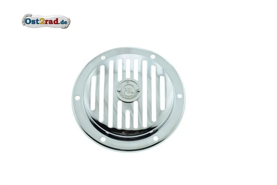 Hupenabdeckung chrom mit Pal-Plakette Silber Jawa CZ Hupenabdeckung chrom mit Pal-Plakette Silber Jawa CZ