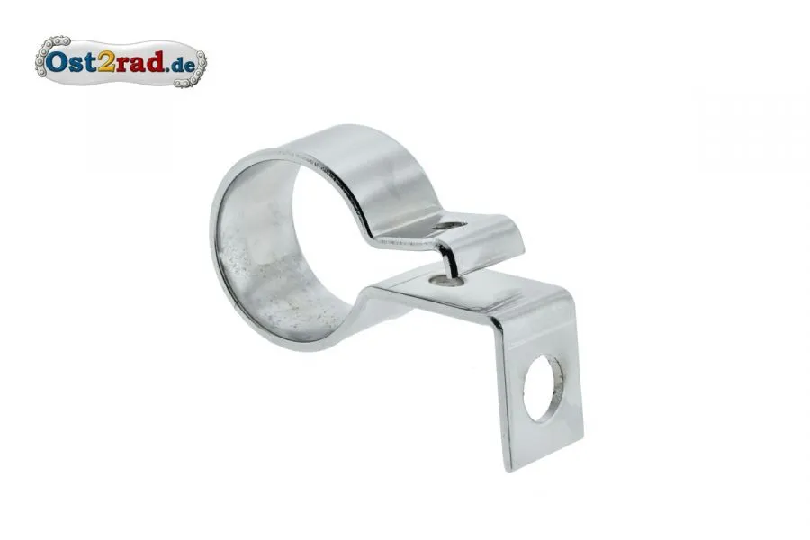 Klemmschelle Auspuff chrom vorn mit Haltewinkel AWO Sport 30mm Krümmer Klemmschelle Auspuff chrom vorn mit Haltewinkel AWO Sport 30mm Krümmer