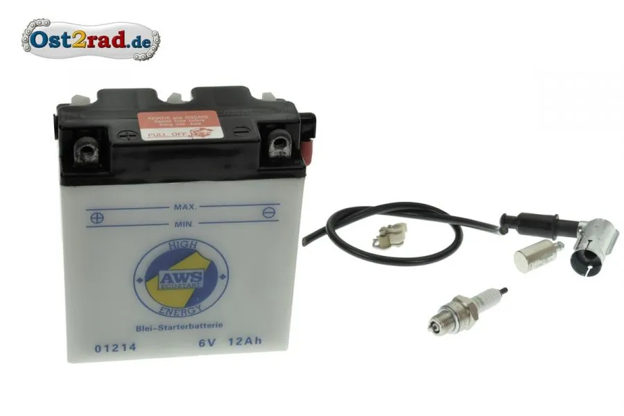 Komplettset Batterie 6V 12A schmal für Simson (Preis zuzügl. Batteriepfand 7,50 €) Komplettset Batterie 6V 12A schmal für Simson (Preis zuzügl. Batteriepfand 7,50 €)