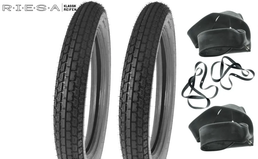 Reifensatz 2x 3,25-19 Riesa für AWO Touren BK350 mit Schlauch Oldtimerprofil Reifensatz 2x 3,25-19 Riesa für AWO Touren BK350 mit Schlauch Oldtimerprofil