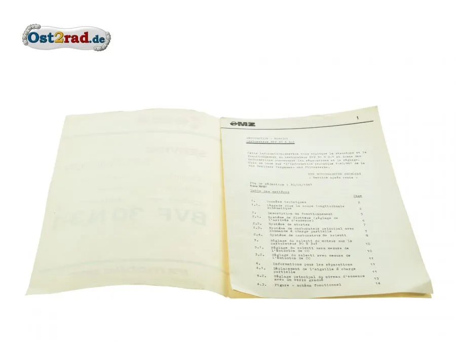 Serviceinformation FRANZÖSISCH Reparaturhandbuch Vergaser BVF 30N3-1 Serviceinformation FRANZÖSISCH Reparaturhandbuch Vergaser BVF 30N3-1