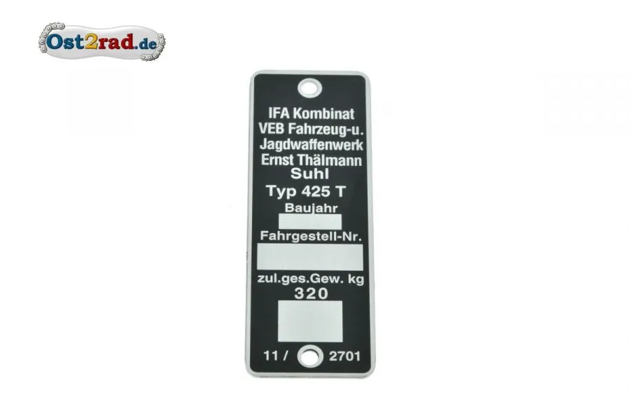 Typenschild Simson AWO -T 425 eckig Typenschild Simson AWO -T 425 eckig