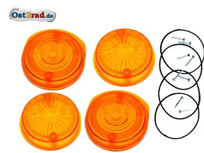 4 Cabochons ronds de clignotant MZ TS  ETZ orange avec marquage E