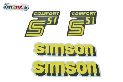 Aufklebersatz KOMPLETT für SIMSON S51C COMFORT gelb Originaloptik