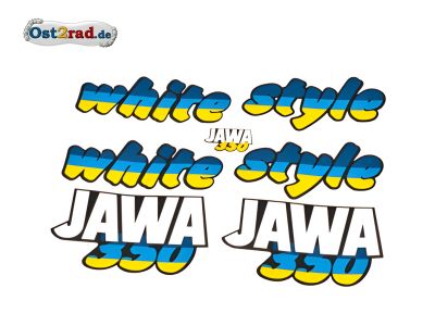 Aufklebersatz white style JAWA 640 in blau gelb