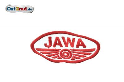 Aufnäher JAWA Logo oval weiss rot - 9x5cm