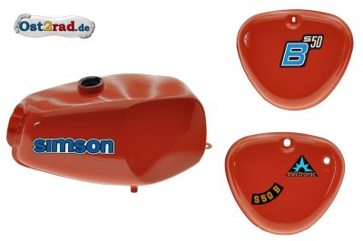 Büffeltank Set mit Seitendeckel für Simson S50 S51, Rot, innen versiegelt