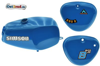 Büffeltank Set mit Seitendeckel für Simson S50 N S51, MedionBlue, innen versiegelt