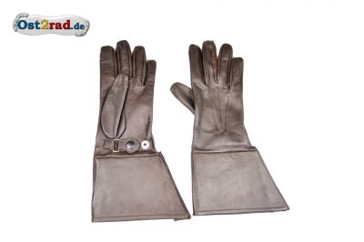 Oldtimer Motorrad Handschuhe braun Leder, lang