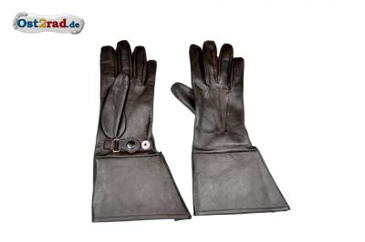 Oldtimer Motorrad Handschuhe schwarz Leder, lang