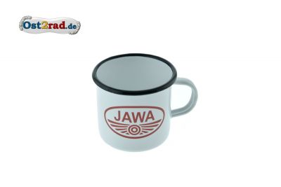 Tasse Emaille WEISS JAWA Logo rot