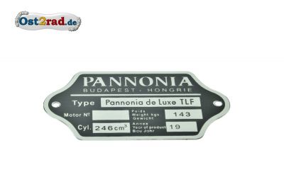 Typenschild Pannonia de Luxe geschwungene Form