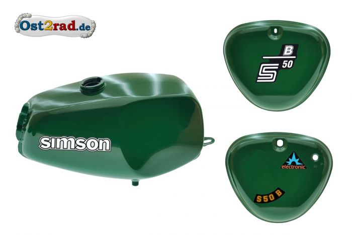 Büffeltank Set mit Seitendeckel für Simson S50 S51, billard-grün, innen versiegelt